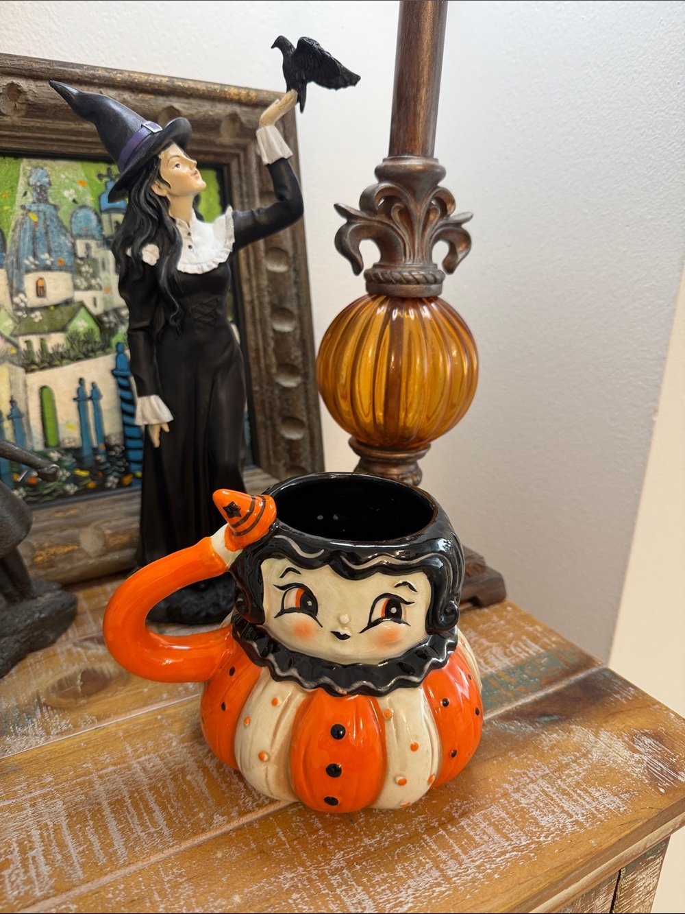 Johanna Parker Halloween Orange/Black/White Witch Hat Ceramic Mug